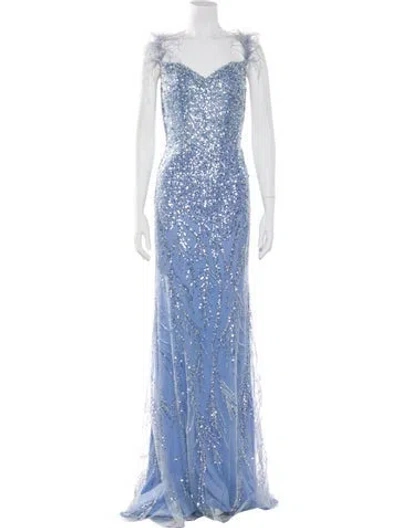 Pre-owned Terani Couture Sequin Long Dress In Blue