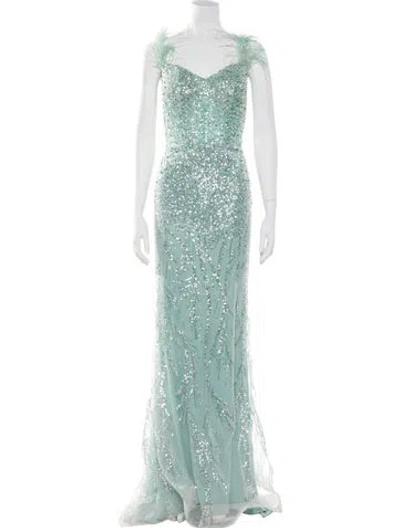 Pre-owned Terani Couture Sequin Long Dress In Blue