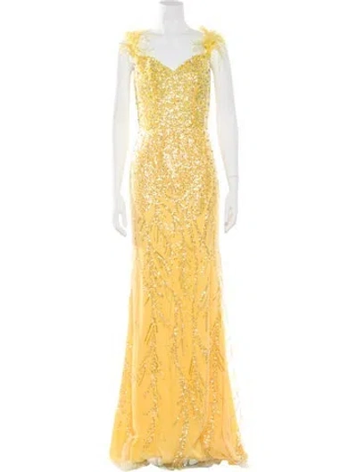Pre-owned Terani Couture Sequin Long Dress In Yellow