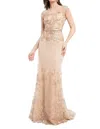 Terani Couture Sequined Metallic Lace Trumpet Gown In Rose Gold/nude In Neutral