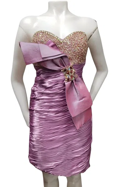 Terani Couture Sequined Satin Dress In Lilac In Blue