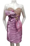 TERANI COUTURE SEQUINED SATIN DRESS IN LILAC