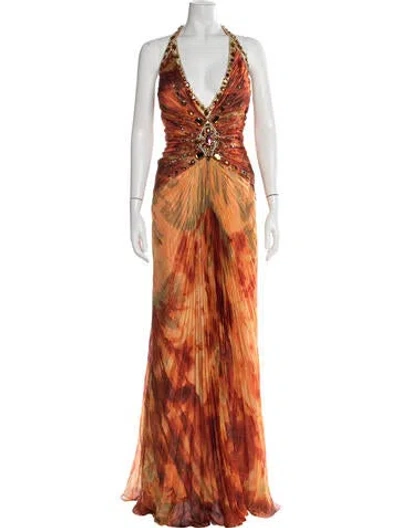 Pre-owned Terani Couture Silk Long Dress In Orange