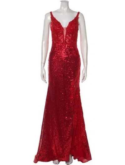Pre-owned Terani Couture Silk Long Dress In Red