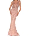 Terani Couture Sleeveless Floral Lace Gown In Champ/blush In Multi