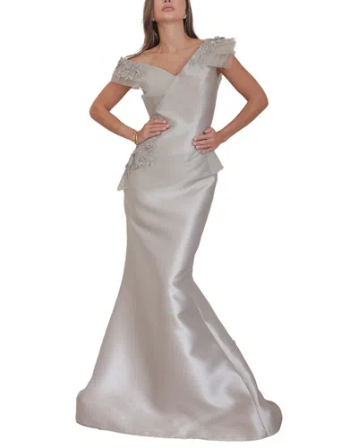 Terani Couture Solid Applique Maxi Dress In Neutral