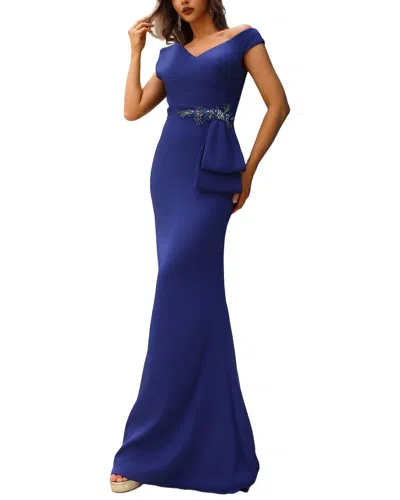Terani Couture Solid Maxi Dress In Blue