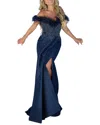 Terani Couture Solid Maxi Dress In Blue