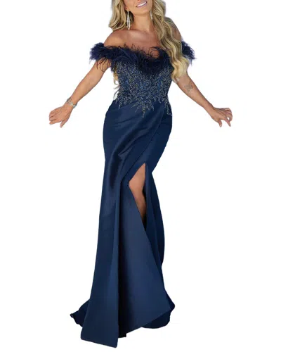 Terani Couture Solid Maxi Dress In Blue