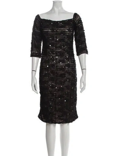 Pre-owned Terani Couture Square Neckline Knee-length Dress In Black