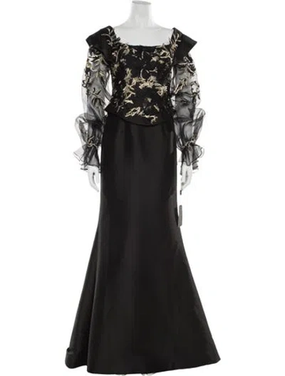 Pre-owned Terani Couture Square Neckline Long Dress In Black