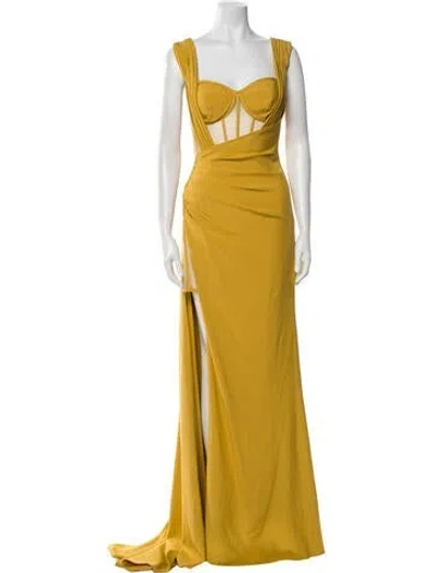 Pre-owned Terani Couture Square Neckline Long Dress In Gold