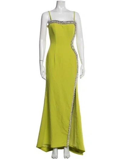 Pre-owned Terani Couture Square Neckline Long Dress In Green