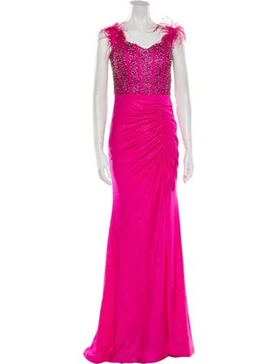 Pre-owned Terani Couture Square Neckline Long Dress In Pink