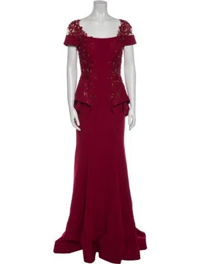 Pre-owned Terani Couture Square Neckline Long Dress In Red