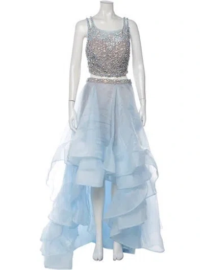 Pre-owned Terani Couture Square Neckline Long Dress W/ Tags In Blue