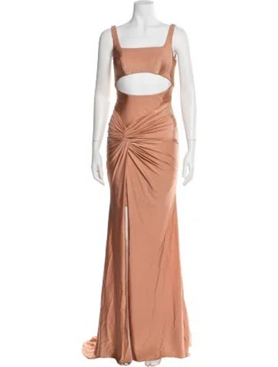 Pre-owned Terani Couture Square Neckline Long Dress W/ Tags In Orange