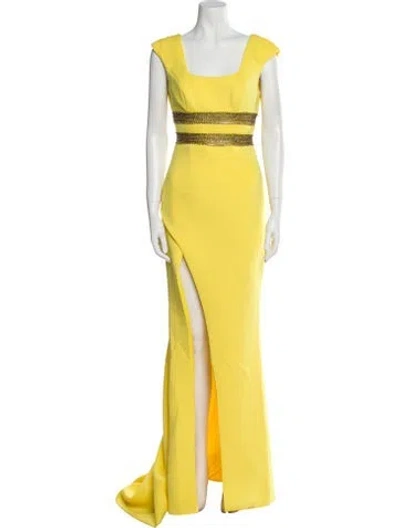 Pre-owned Terani Couture Square Neckline Long Dress W/ Tags In Yellow