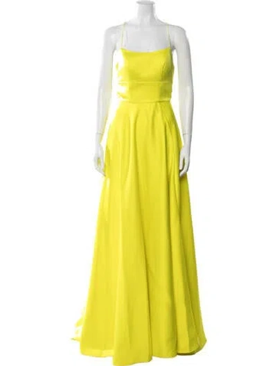 Pre-owned Terani Couture Square Neckline Long Dress In Yellow