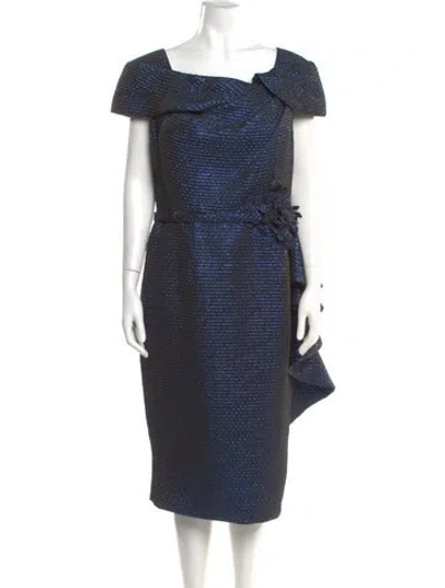 Pre-owned Terani Couture Square Neckline Midi Length Dress In Blue