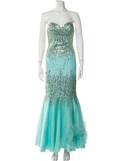 Pre-owned Terani Couture Strapless Long Dress In Blue