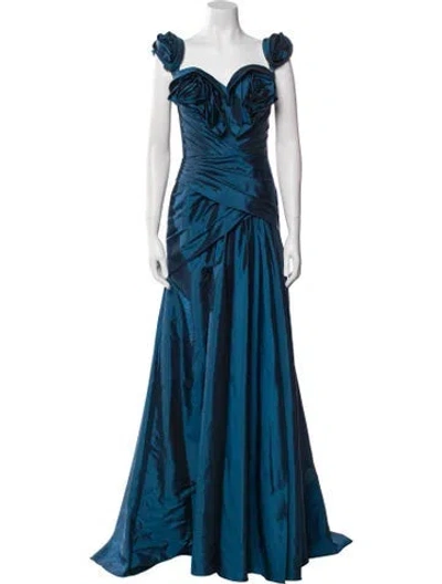 Pre-owned Terani Couture Strapless Long Dress In Blue