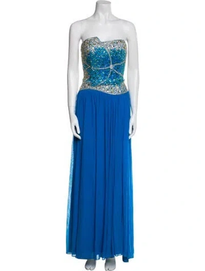 Pre-owned Terani Couture Strapless Long Dress In Blue