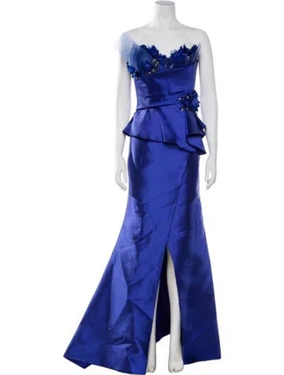 Pre-owned Terani Couture Strapless Long Dress In Blue