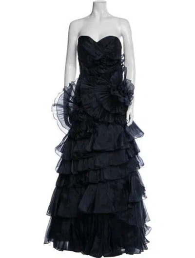Pre-owned Terani Couture Strapless Long Dress In Blue