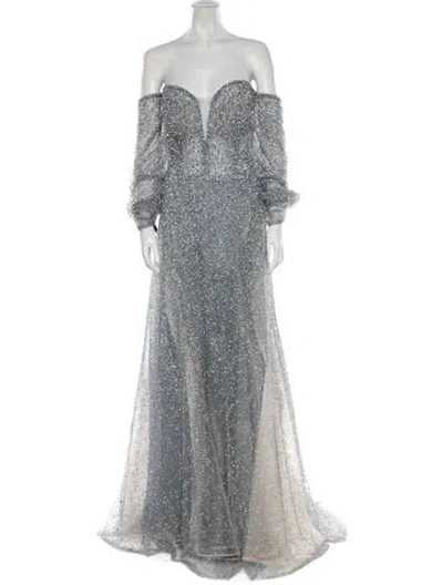 Pre-owned Terani Couture Strapless Long Dress In Gray