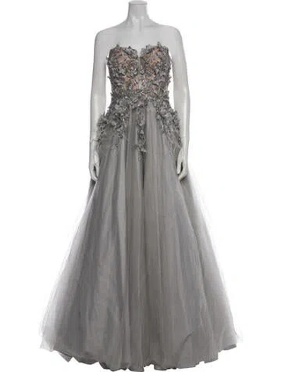Pre-owned Terani Couture Strapless Long Dress In Gray