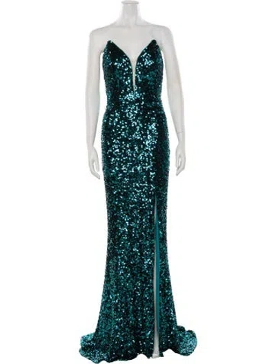 Pre-owned Terani Couture Strapless Long Dress In Green