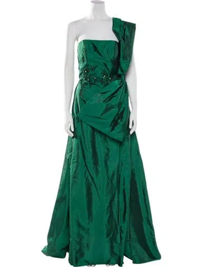 Pre-owned Terani Couture Strapless Long Dress In Green