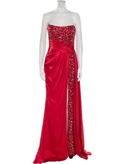 Pre-owned Terani Couture Strapless Long Dress In Red