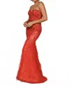 Terani Couture Strapless Long Tulle Pageant Dress In Red