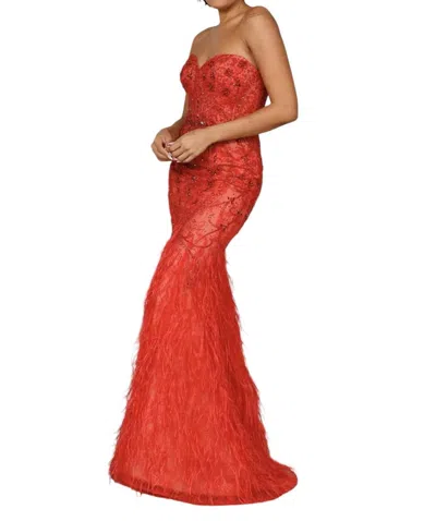 Terani Couture Strapless Long Tulle Pageant Dress In Red