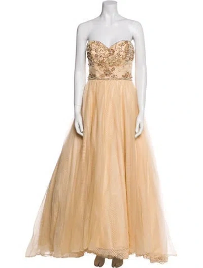 Pre-owned Terani Couture Strapless Midi Length Dress In Neutral