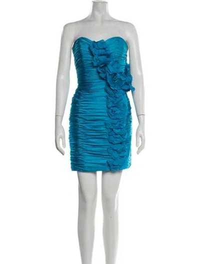 Pre-owned Terani Couture Strapless Mini Dress In Blue