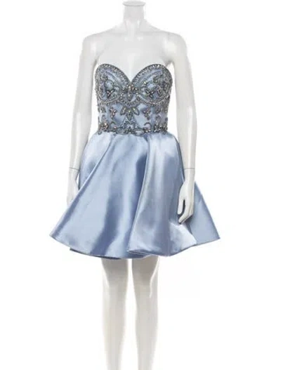 Pre-owned Terani Couture Strapless Mini Dress In Blue