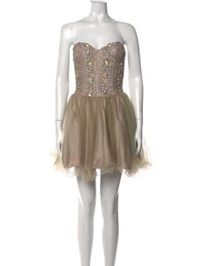 Pre-owned Terani Couture Strapless Mini Dress In Gold