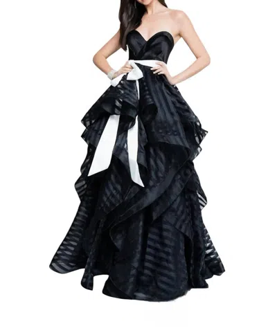 Terani Couture Strapless Ruffle Skirt Prom Dress In Black/white In Multi