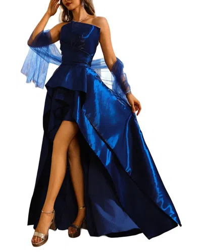 Terani Couture Strapless Solid Maxi Dress In Blue