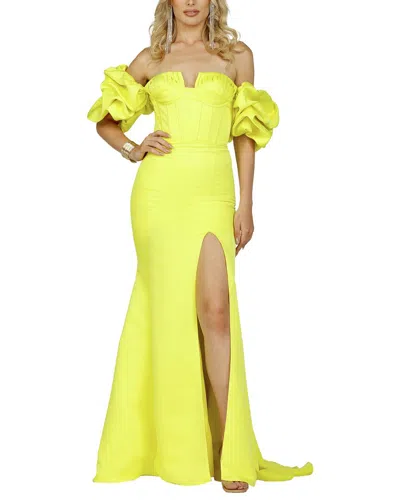 Terani Couture Strapless Solid Maxi Dress In Yellow