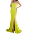 Terani Couture Strapless Sparkly Crepe Column Evening Dress In Citrine In Green