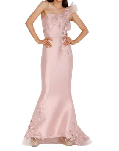 Terani Couture Stretch Mikado One Shoulder Evening Gown In Rose In Pink