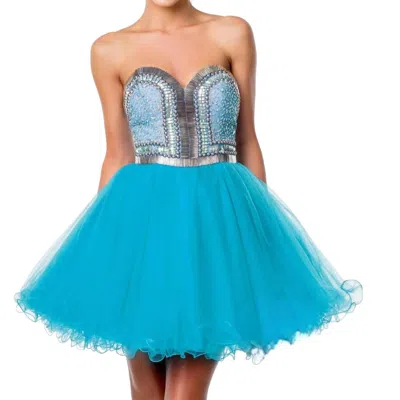 Terani Couture Tulle Strapless Prom Dress In Turquoise In Blue