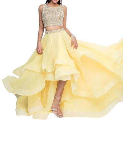 Terani Couture Two Piece Glittering Prom Dress In Yellow/nude In Multi