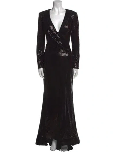 Pre-owned Terani Couture V-neck Long Dress In Black