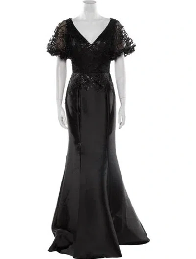 Pre-owned Terani Couture V-neck Long Dress In Black