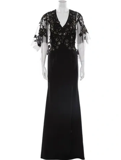 Pre-owned Terani Couture V-neck Long Dress In Black
